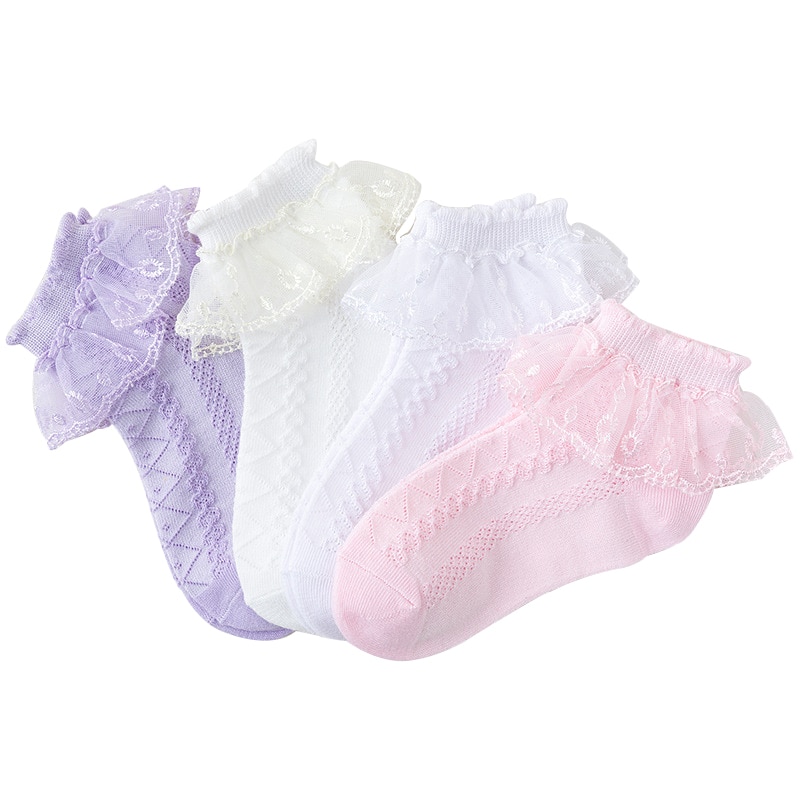 Girls socks Spring/Summer Polyester Lace Princess Socks Children's Socks for Girls 1-12 years 4 pairs