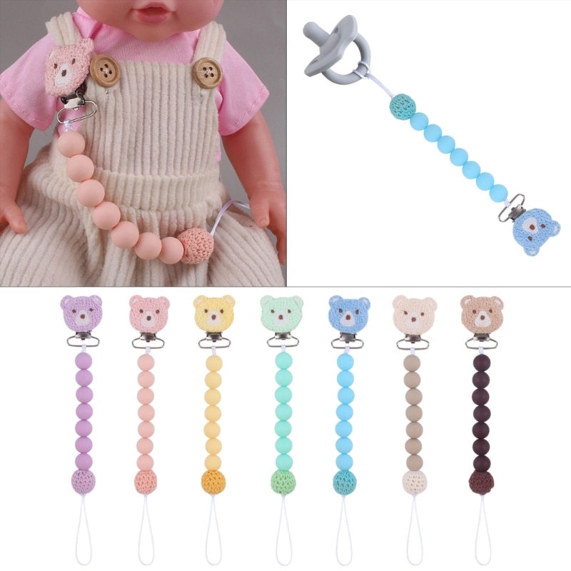 Baby Pacifier Clip Cartoon Bear Dummy Chain Anti-drop Nipple Chain Silicone Bead Soother Clip Toy Newborn Accessories A2UB