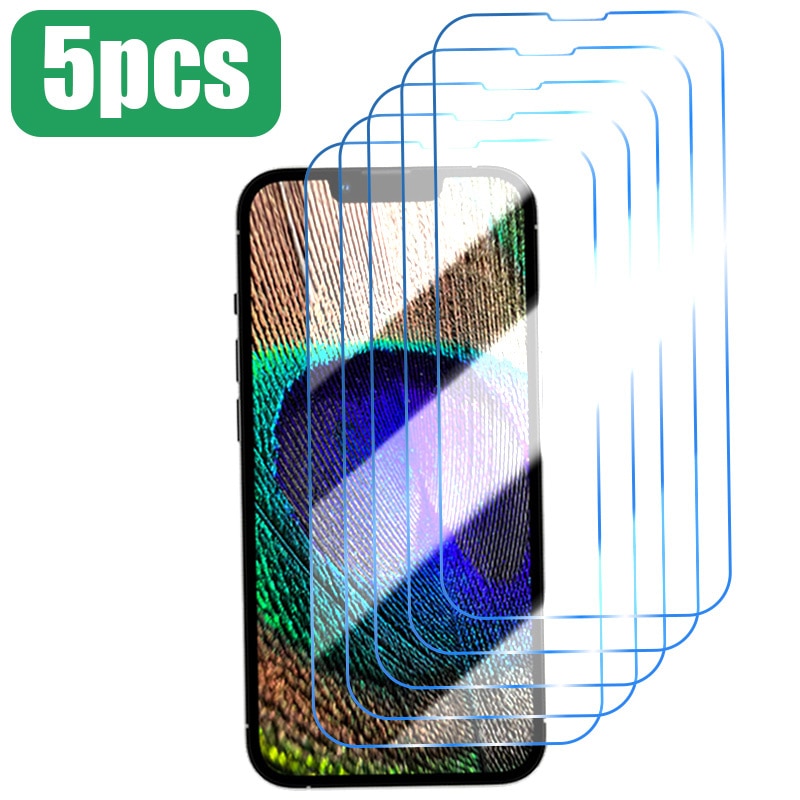 5PCS Protective Glass For iPhone 14 13 Pro Max XR X XS Max Screen Protector on for iPhone 12 11 Pro Mini 7 8 6 6S Plus SE Glass