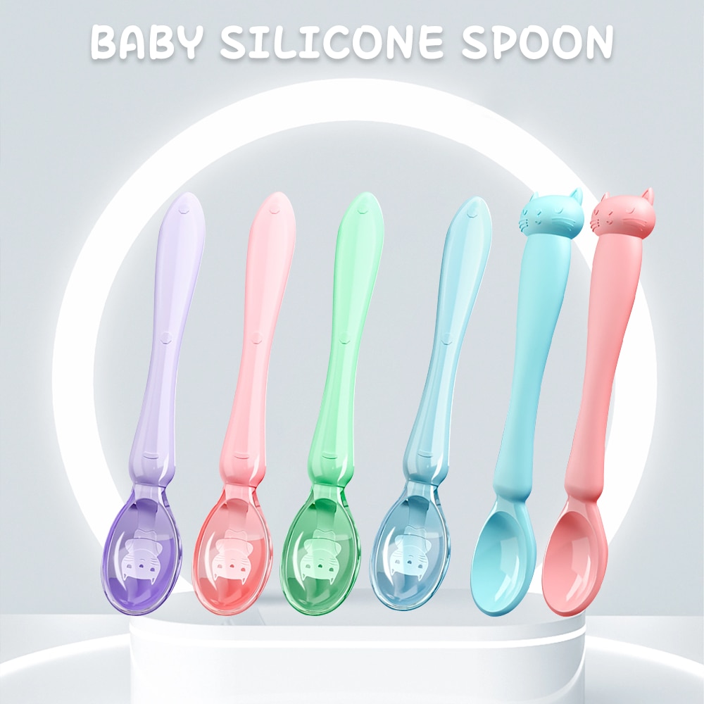Complementary Food Spoon Children's Silicone Spoon Temperature-sensitive Spoon Baby Spoon Soft Training Self-feeding Spoon