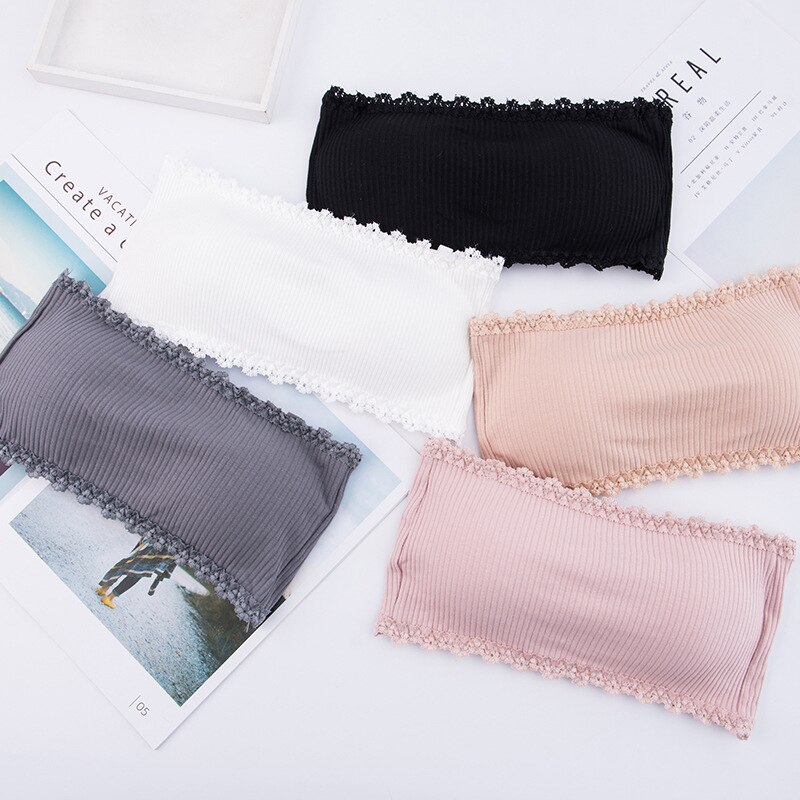Vertical Striped Strapless Bra Women Fashion Sexy Tube Top Lace Side Lingerie Invisible Bra