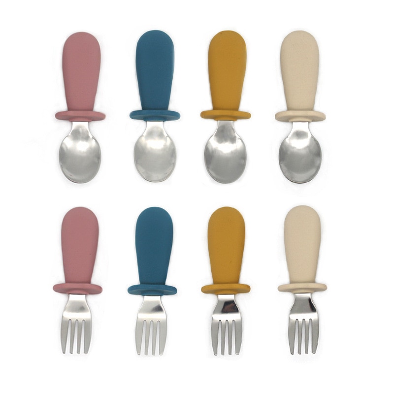 Baby Cartoon Tableware Set Children Utensil Stainless Steel Toddler Dinnerware Cutlery Cartoon Infant Food Feeding Spoon Fork