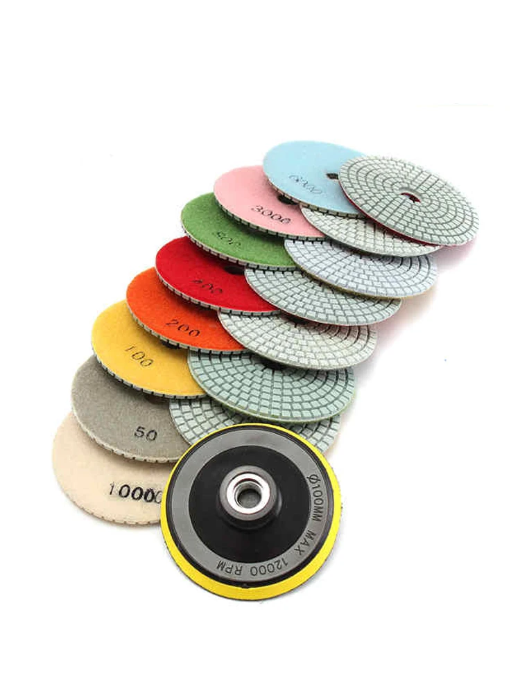 16pcs 4 inch 100mm Diamond Polishing Pads Kit Wet/Dry for Granite Stone Concrete Marble Polishing