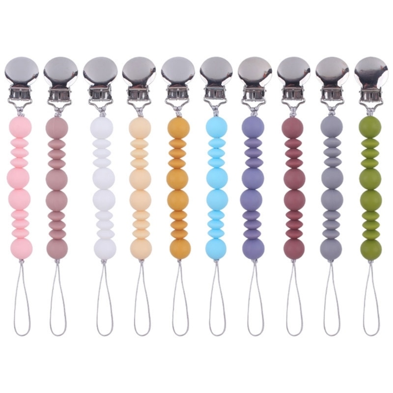Baby Pacifier Clip Dummy Clips Anti-drop Chain Soft Silicone Bead Hanging Clip Infant Teething Relief Nipple Clip