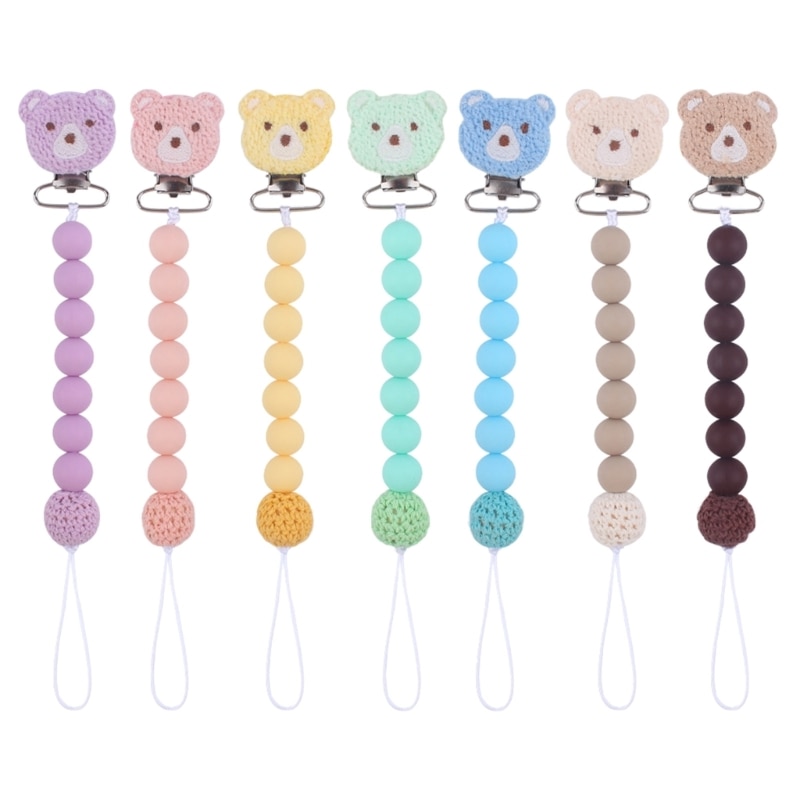 H37A Newborn Pacifier Chain Dummy Clip Cute Bear Teething Toy Baby Teether Pendant