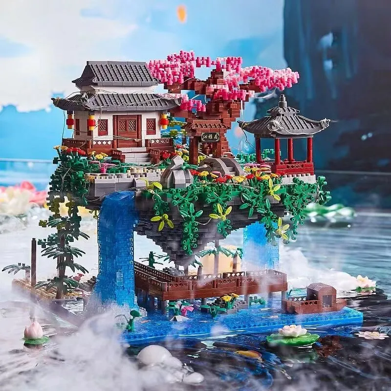 3320PCS Blocks Tree House Diamond Building Garden Architecture Waterfall Light DIY Bricks Cherry