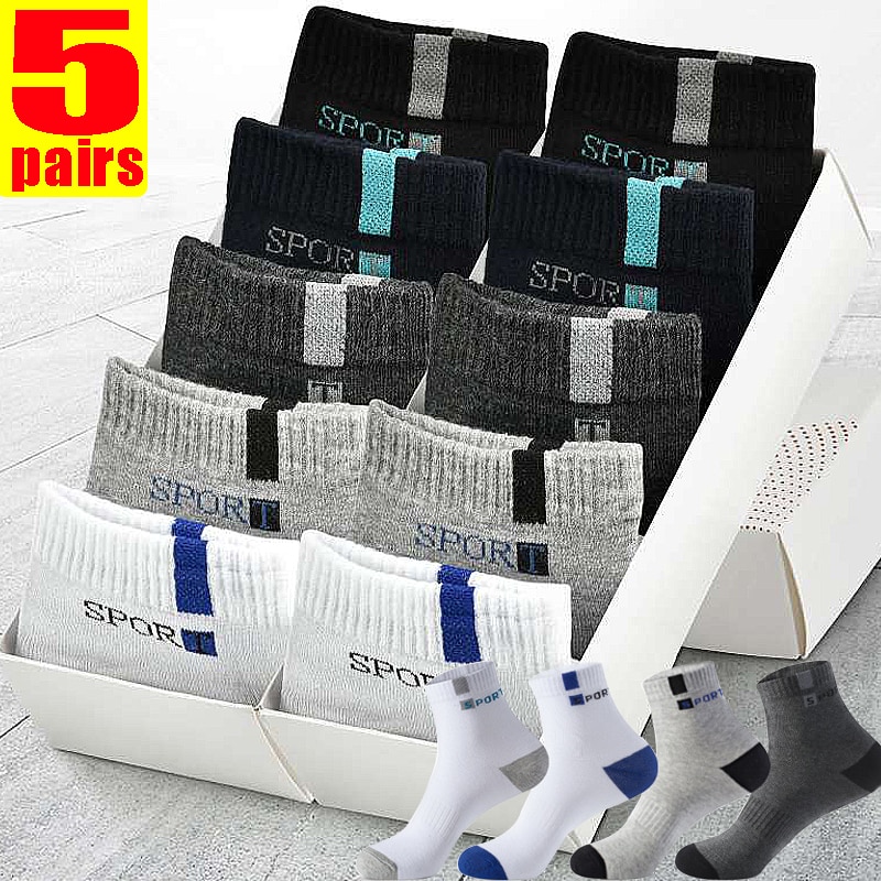 Men Bamboo Fiber 5Pairs Men's Socks Breathable Cotton Letter Sports Sock Soft Breathable Deodorant Business Socks Size 37-4