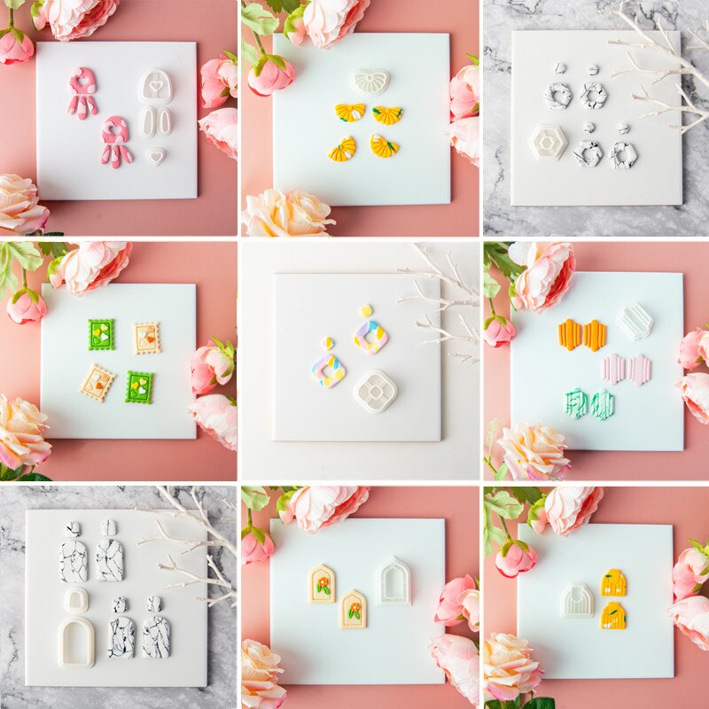 Multiple Geometric Simple Soft Pottery Handmade Earrings Cutting Mold Flower Pattern Polymer Clay Earring Jewelry Pendant Making