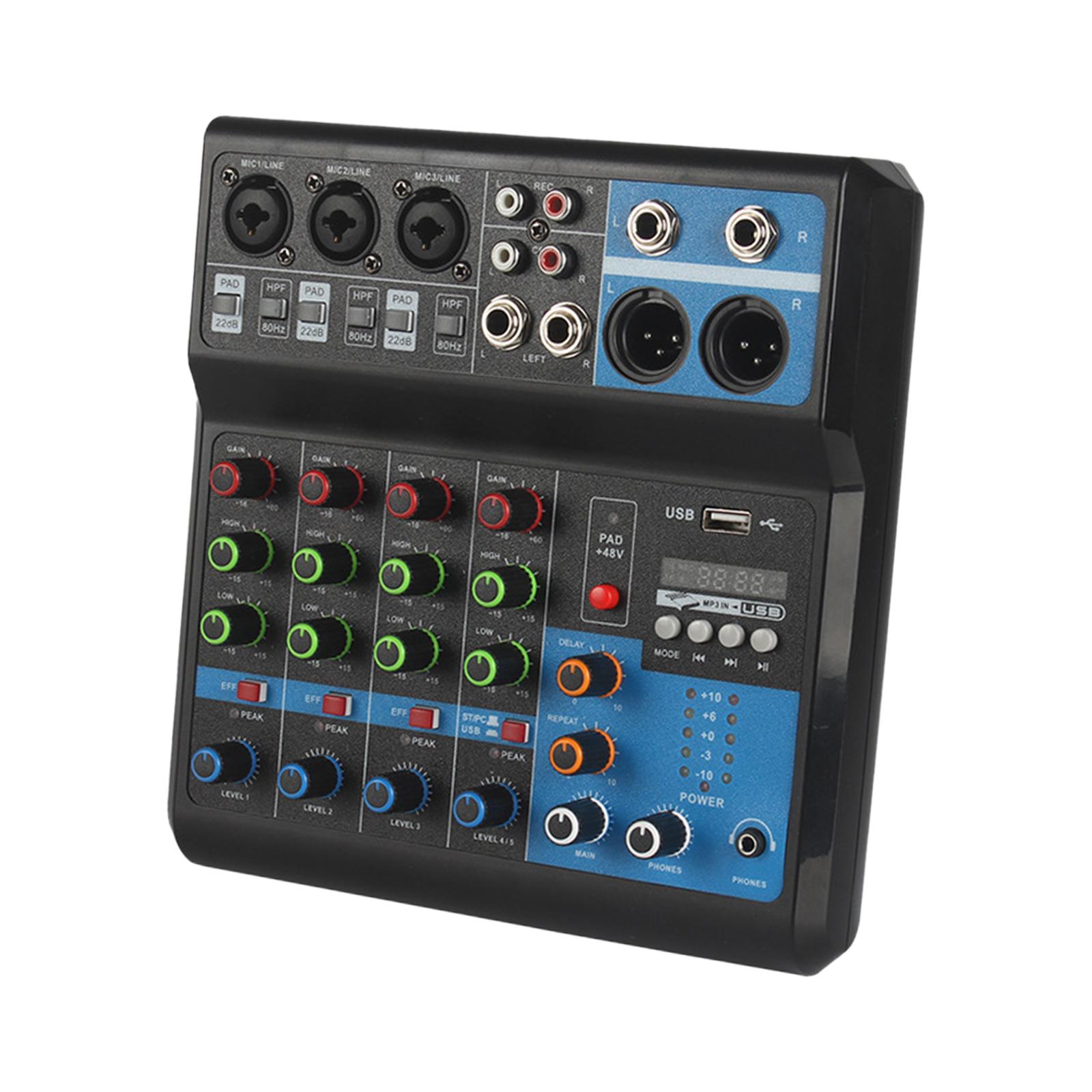 DJ Mixing Board 5 Channel Mixer Audio Mixer EU Power Adapter for Live Studio Stereo Black Durable Stable Transmission