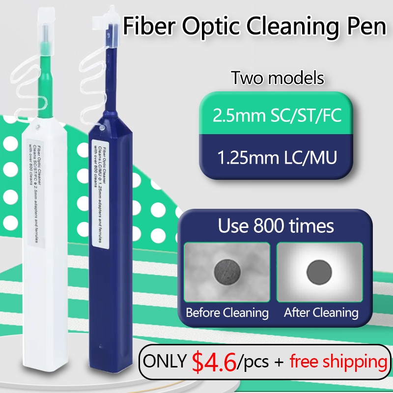OPTFOCUS 10 slot Fiber Connector Cleaning Tools 800 times LC SC FC 1.25 2.5mm Fiber Cleaner Pen Stick Kit for Optical Adapter