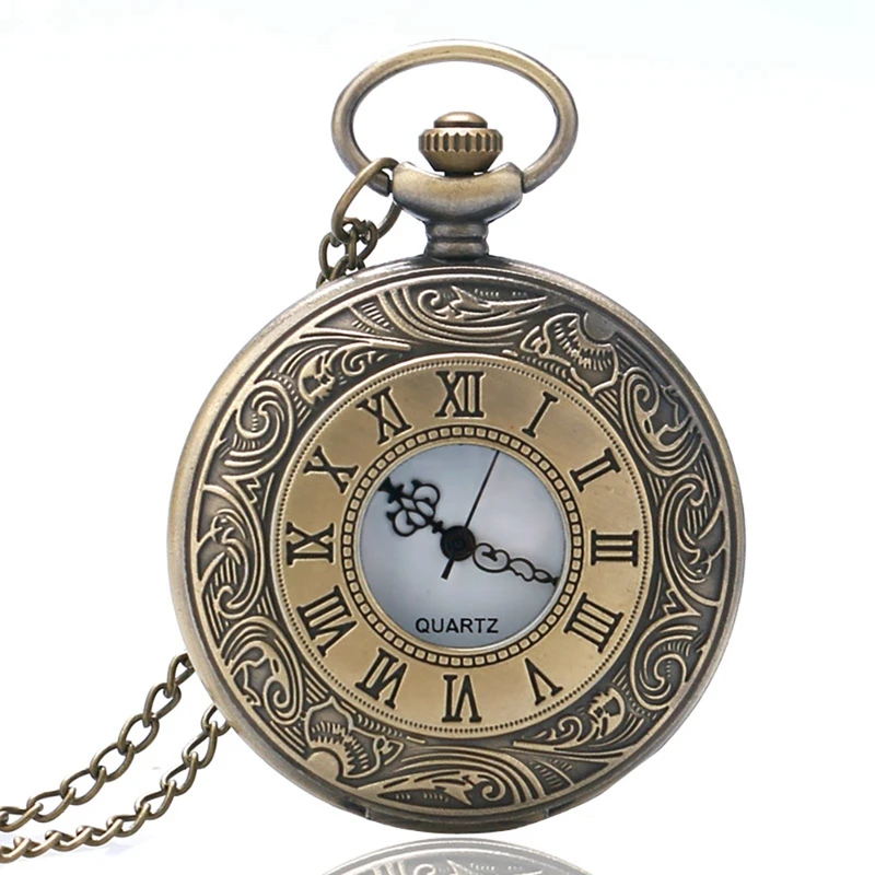 Bronze Roman Scale Display Design Quartz Pocket Watch Vintage Masculino Relogio Pendant Necklace