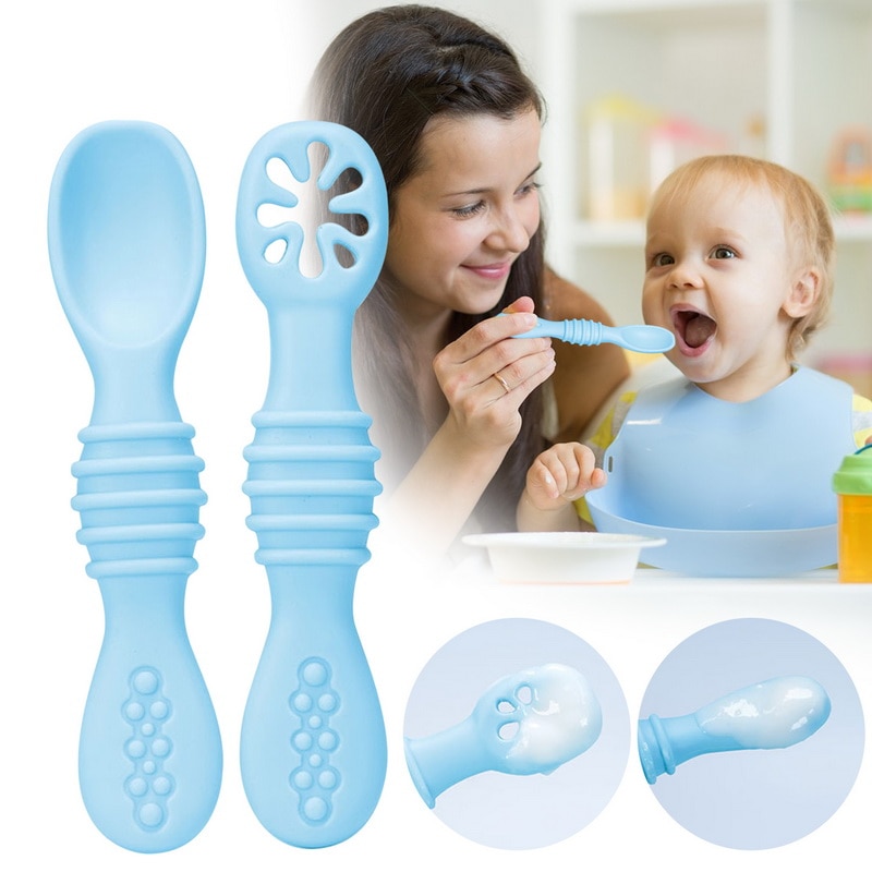 Baby Meal Spoon Set Food Grade Silicone Sticky Spoons Children Sticky Spoon Soup Spoon Fruit Color Silicone Training Spoons 2023