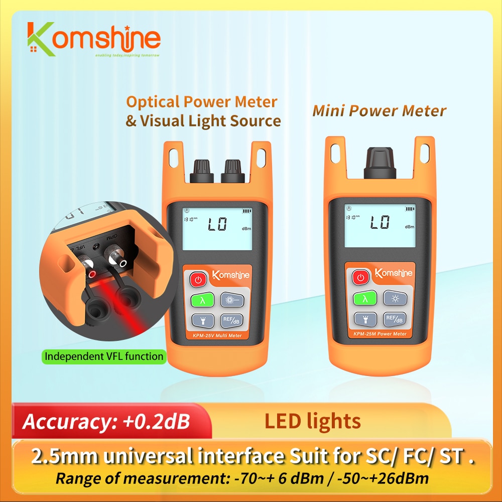 FTTH Loss Tester Optical Fiber Power Meter KPM-25/25V with VFL Function. Measuring Range: -70~+6dB /-50~+26dB