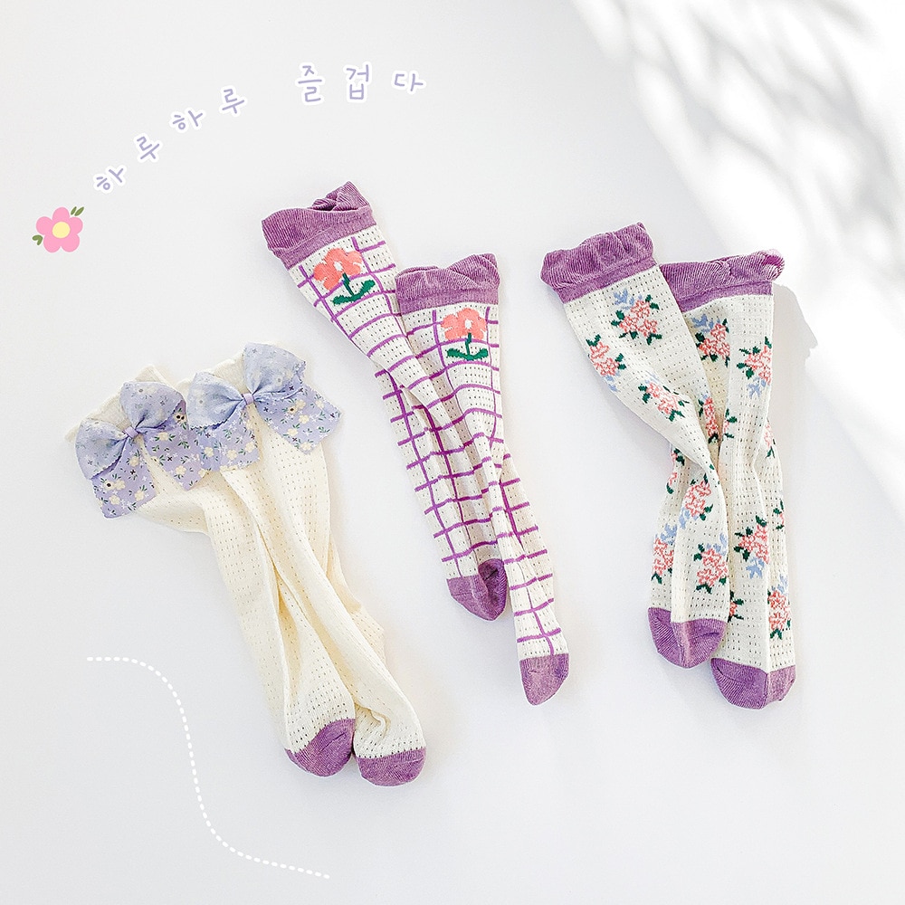 3 pairs of Children's socks Thin Mesh Kids socks Girls calf stockings lovely flower socks Cotton Girls Socks Heel less sock