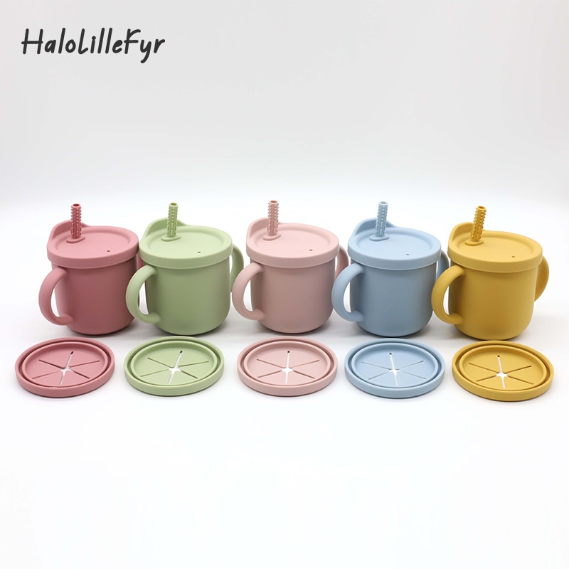 Food Grade Baby Silicone Sippy Straw Cup Learning Drink Cups for Toddlers Washable Kids Feeding Snack Cup Tableware BPA Free