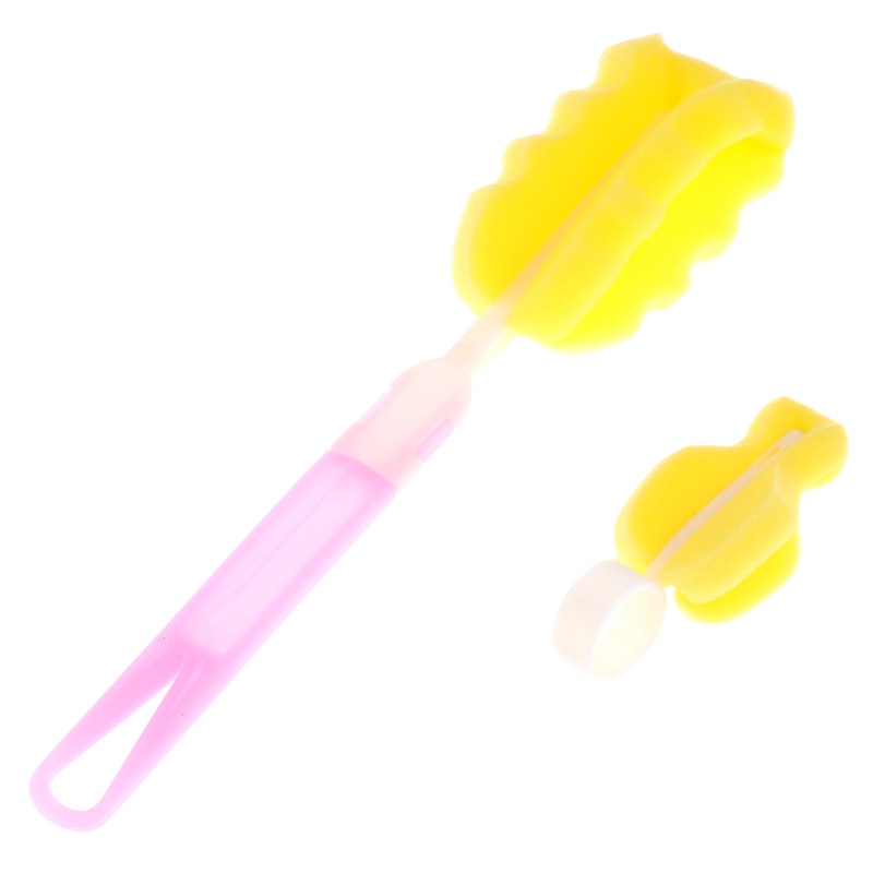 2Pcs Sponge Plastic Spout Tube Milk Water Newborn Baby Bottle Clean Brush Sponge Cleaner Brush with Pacifier Brush