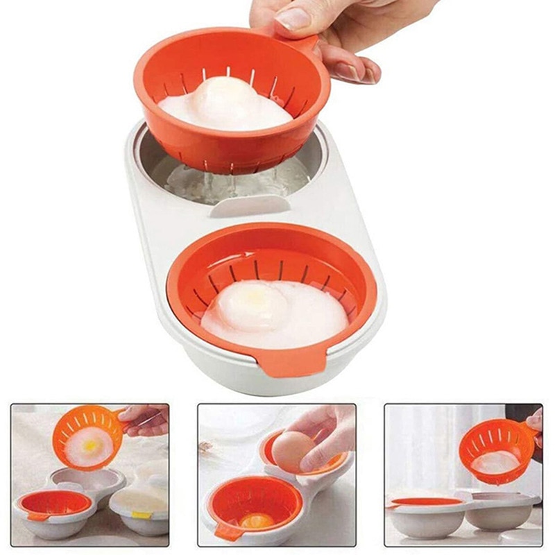 Draining Egg Boiler Double Cup Egg Boiler Microwave Eggs Poacher Round Double Innovative Kitchen Tools Stock Layer Egg Cooker