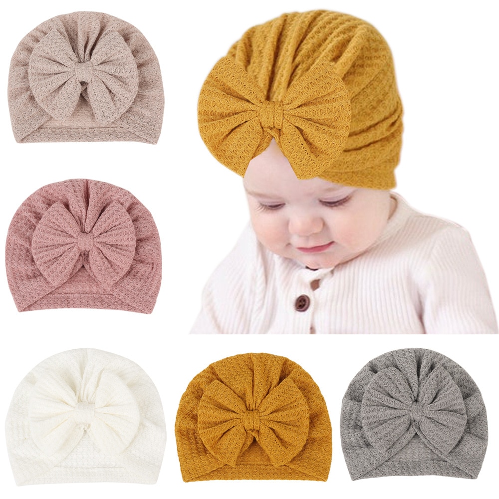 Newborn Infant Solid Cotton Big Bow Hat Baby Kids Headbands Soft Comfortable Turban Children Hair Accessories Bonnet Headwraps