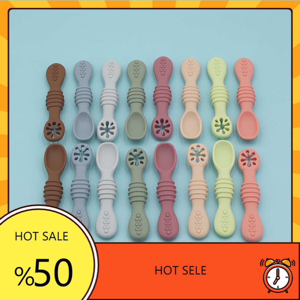 Baby Food Spoon Silicone Learn to Eat Meal Spoon Soup Rice Porridge Spoon Hollow Wave Point Baby Training Sticky Spoon BPA Free