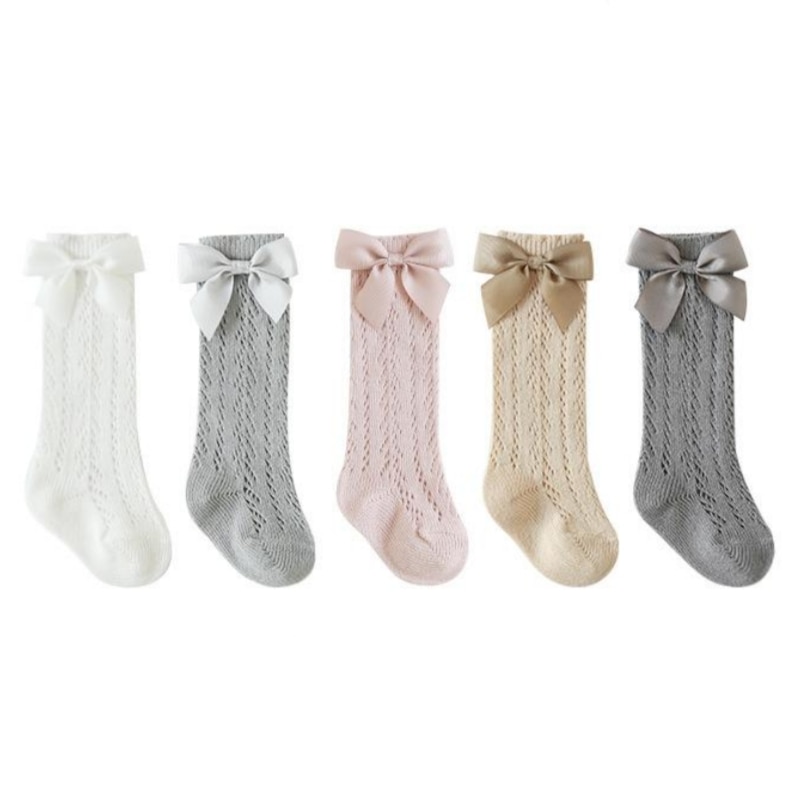 0-5 Years Summer Kids Knee High Socks Baby Girls Boys Bow Long Sock Soft Cotton Mesh Breathable Children Hollow Out Socken