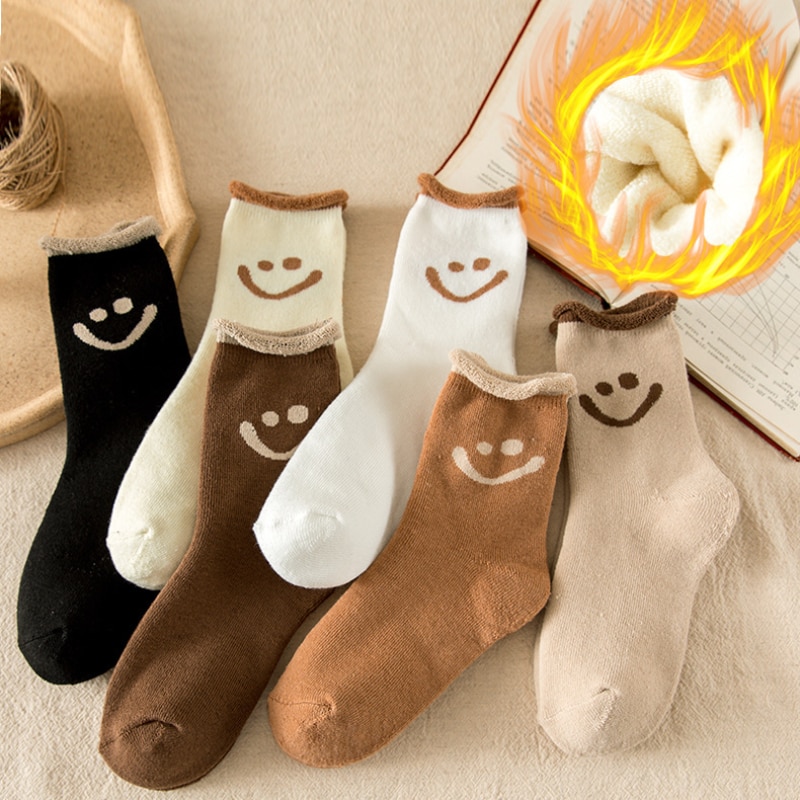 Socks women's autumn and winter thickened warm wool ring socks plus velvet socks Japanese women's floor socks cotton s
