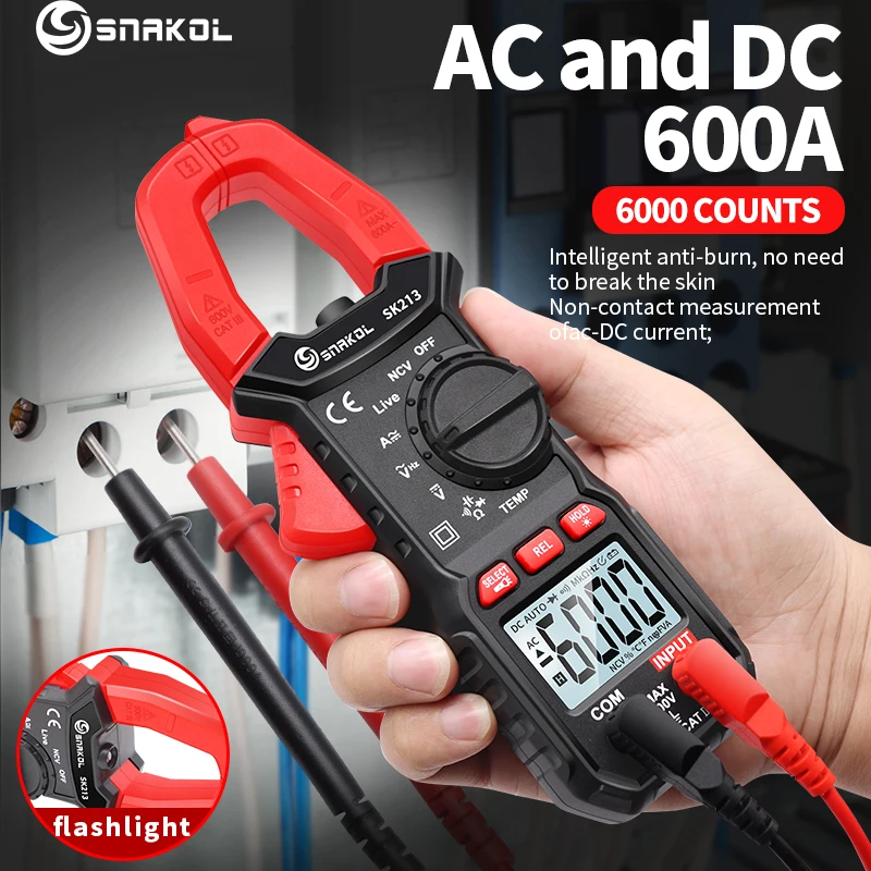 SK213 Digital Clamp Meter 600A AC DC Current  True RMS Auto Ran Pliers Ammeter Voltage Voltmeter