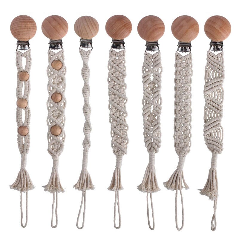 Baby Wooden Dummy Pacifier Clip Handmade Braided Cotton Cloth Baby Pacifier Chain Girl Boy Eco-friendly Holder Chain Gifts Toys