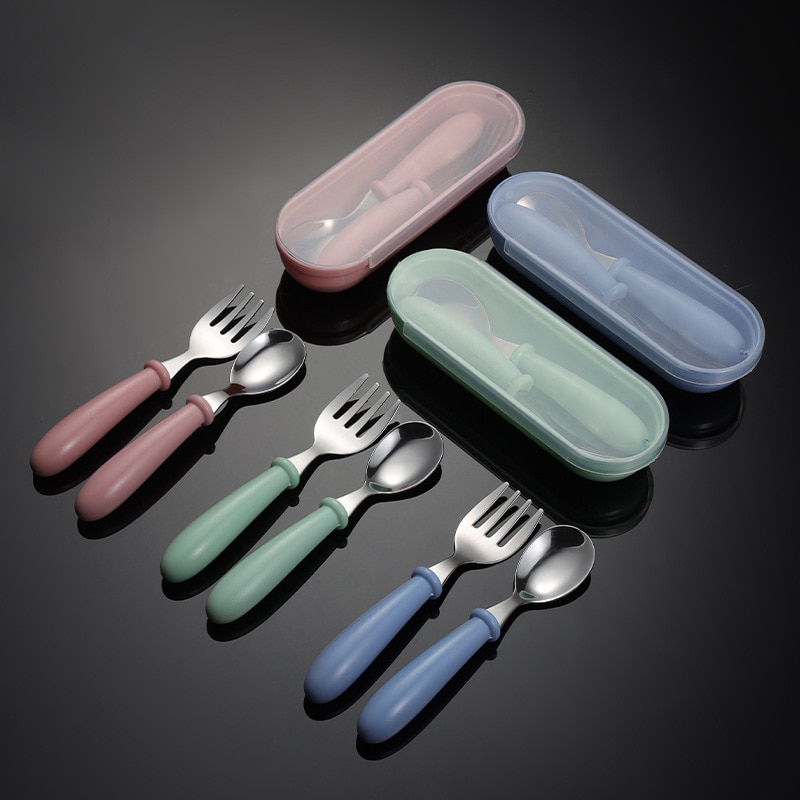 Baby Gadgets Tableware Set Children Utensil Stainless Steel Toddler Dinnerware Cutlery Cartoon Infant Food Feeding Spoon Fork