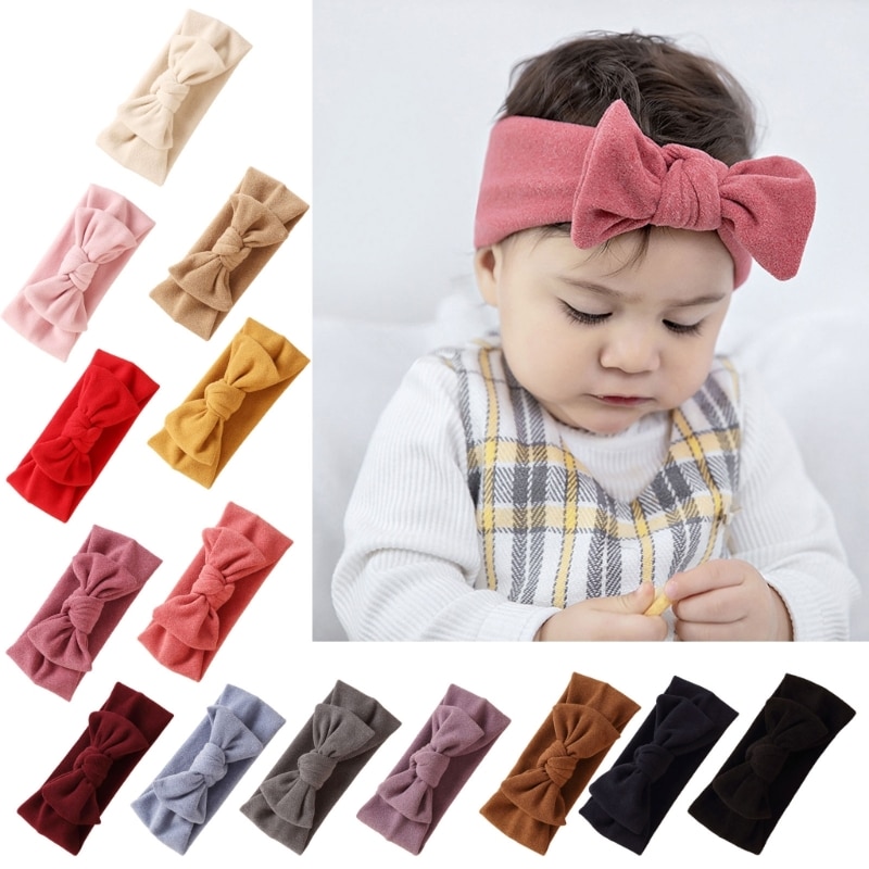 Baby Bow Headband for Boys Girls Breathable Cashmere-like Bowknot Hairband Elastic Toddler Warm Headdress Universal Size A2UB