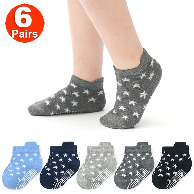0-5T 6PAIRS Baby Boys Toddlers Non Slip Socks Lot Cute Kids Children Anti Skid Cotton Grip Floor Sock Set Spring Autumn