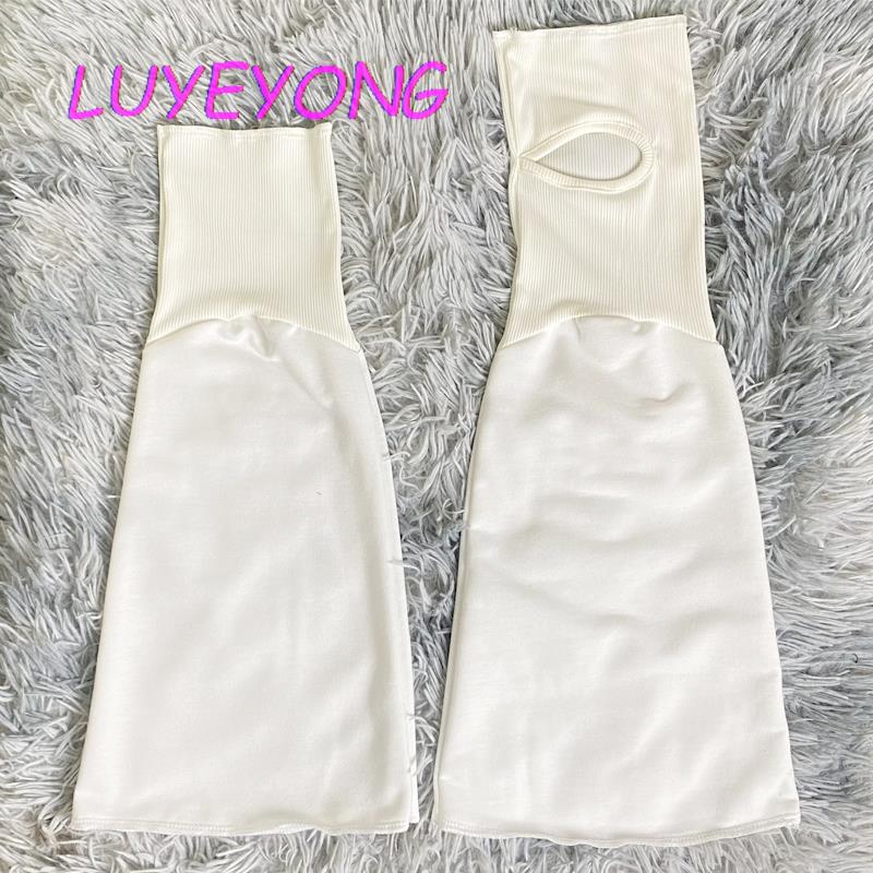 Korean Fashion Sweet Long Socks Lady Irregular Length Leg Sleeve Female Elegant Solid White Hollow Out Leg Warmer 2023 Summer