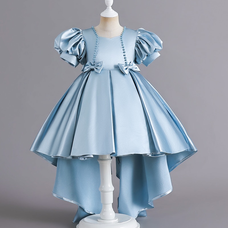 DovearkGirl's dinner dress train satin short sleeve crew neck tuxedo train skirt pompadour skirt Princess skirt M131