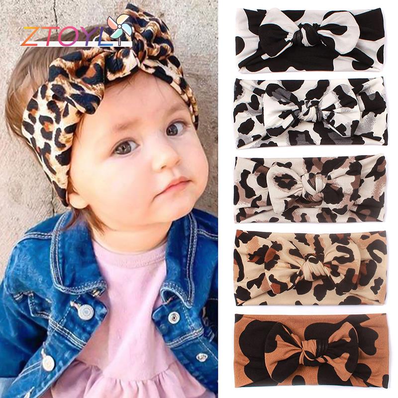 New Baby Leopard Print Headband Children's Wide Edge Traceless Bowknot Headband Baby Hair Band Suitable for 0-3 Year Old Ba