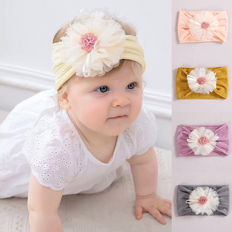 Solid Color Soft Nylon Elastic Baby Headband Flower Soft Headbands Newborn Baby Girl Headbands Hair Accessories