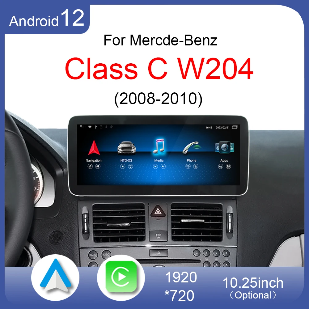 For Mercedes Benz C W204 C180 200 300 2008 to 2010 Android 12 CarPlay Car DVD Radio GPS Navigation