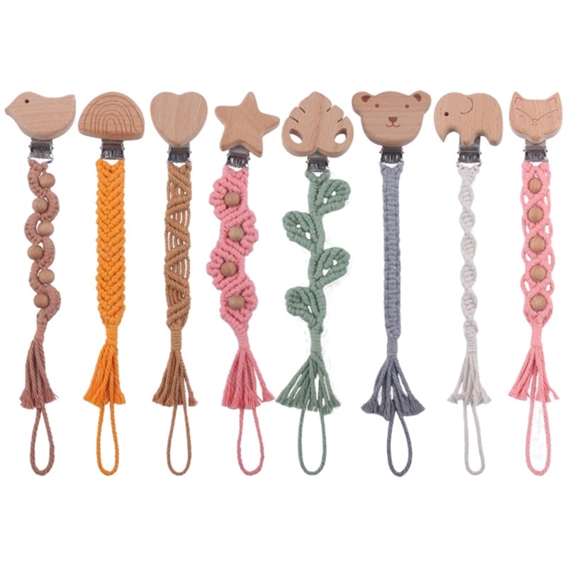Wooden Teether Pacifier Clip for Infant Baby Girls Boys Clips Teething Toy Gift