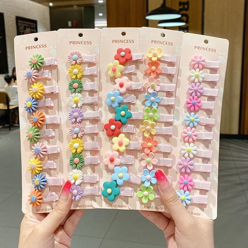 10pcs/bag Korean Kids Cartoon Hair Clips Baby Bangs Hair Pin Cute Floral Barrettes Headwear Girls Kids Hair Accessories
