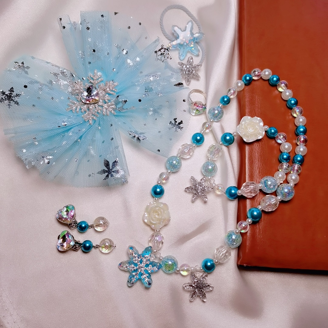 European and American Style Children's Cartoon Cute Princess Snowflake Necklace Bracelet Hairpin Six-piece Set