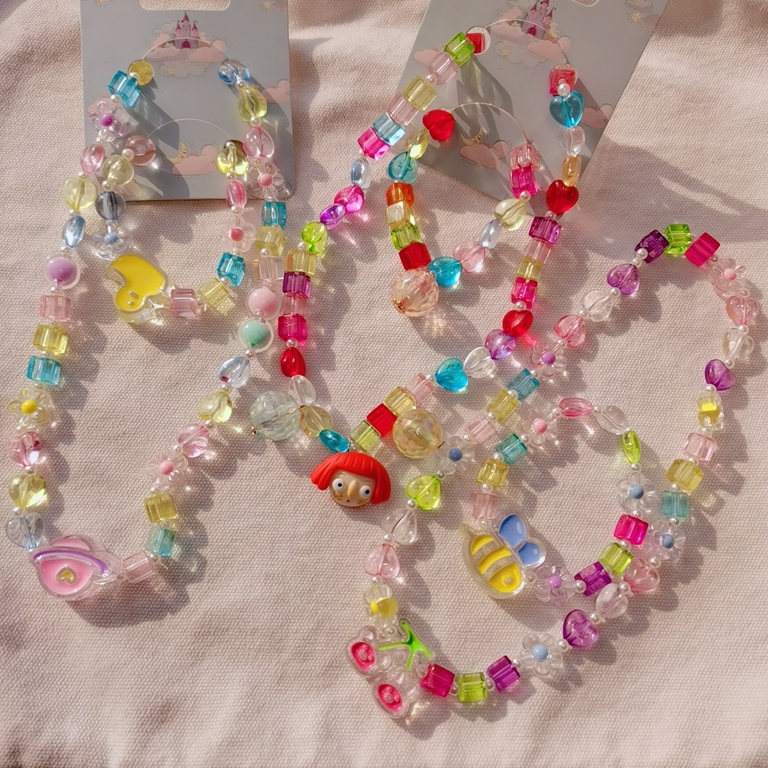 Children's Jelly Transparent Love Colorful Cartoon Duck Butterfly Girl Necklace Bracelet Jewelry Set