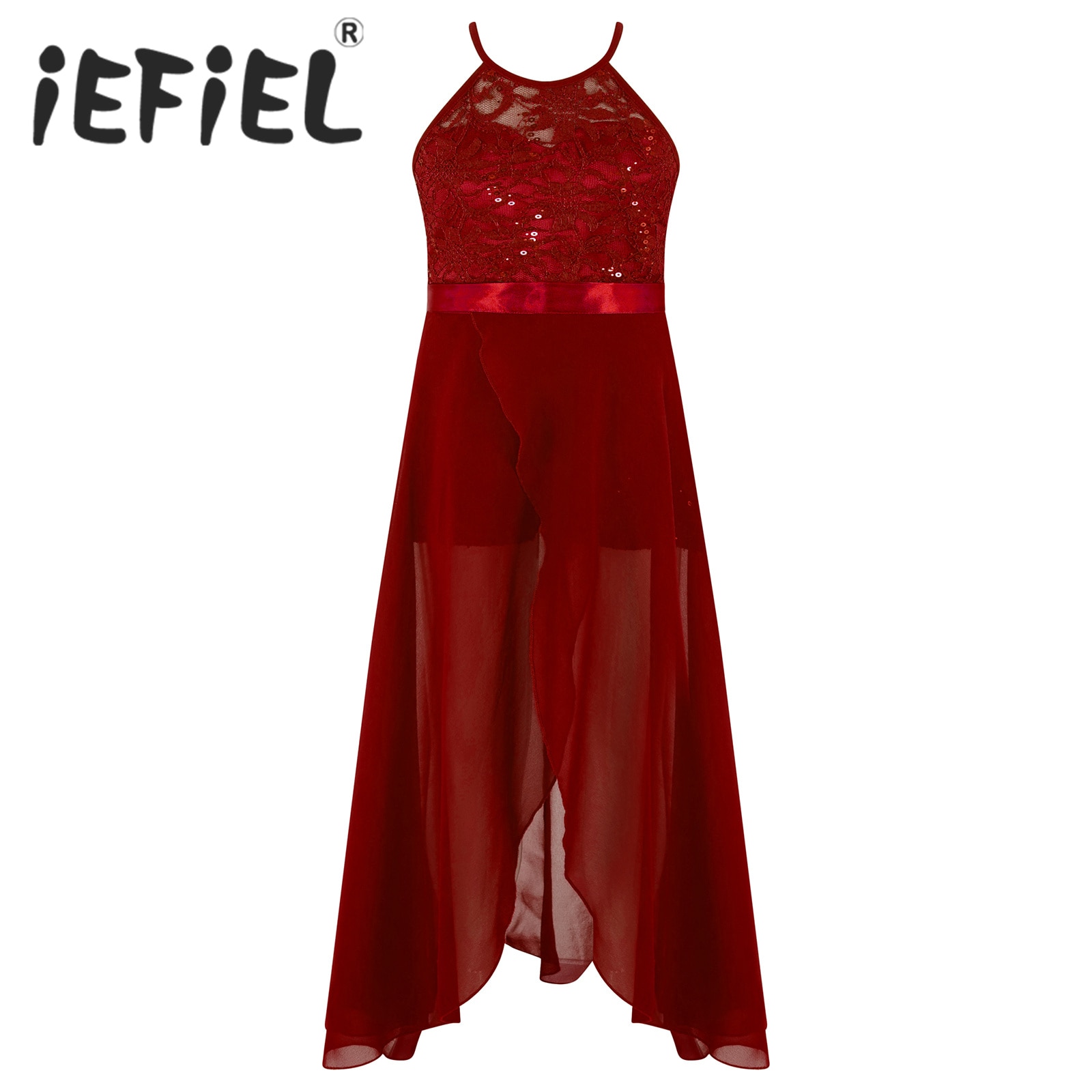 Flower Girls Dress Elegant Birthday Party Sequins Lace Jumpsuit with Chiffon Overlay Skirt for Stage Dancing Evening Bridesmaid