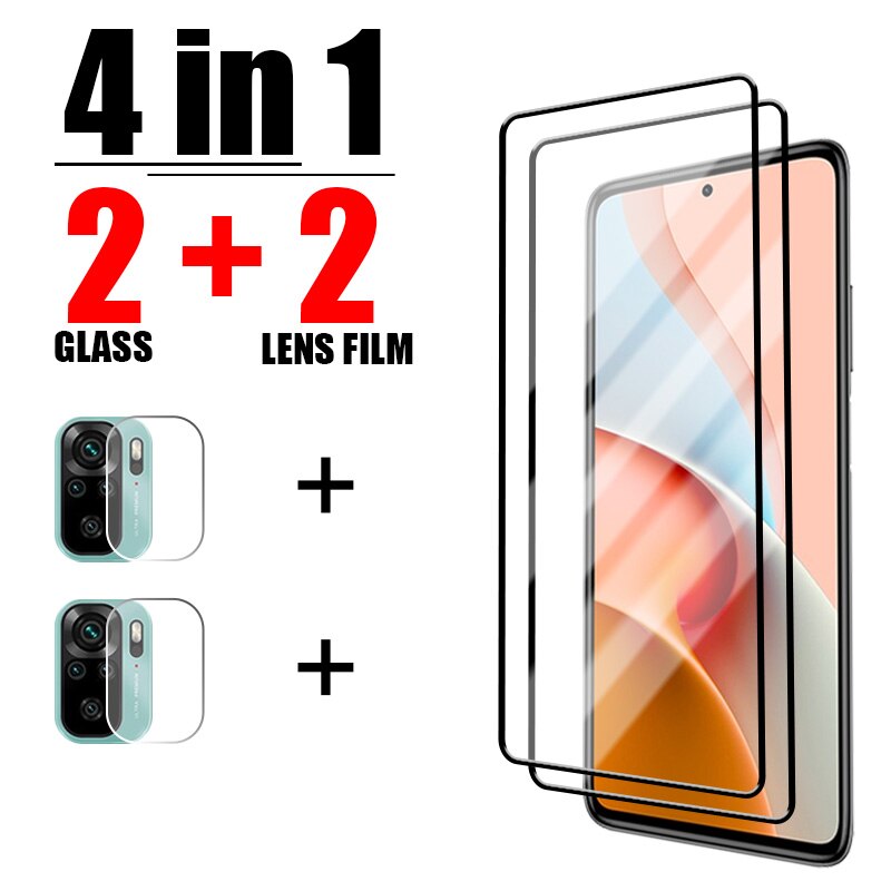 4IN1 Full Cover Tempered Glass For Redmi 10 9 8 9C NFC 9T 9A Screen Protector For Redmi Note 11 10 9 8 Pro Max 4G 11S 10S 9S