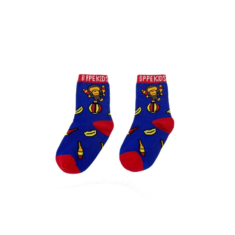 2023 New Boys' and Girls' Japanese Fashion Brand Ape Circus Colorful Blue Contrast Cotton Five Pairs Kids Socks
