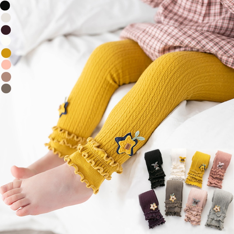 Spring Autumn Kids Leggings For Girls Elastic Cotton Knitted Ribbed Leggings Baby Girl Tights Ruffle Pantyhose Children 0-6Years