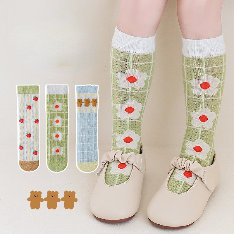 3 pairs of children's socks 2023 New mesh breathable kids socks Sweet cartoon jacquard girls socks girls' calf socks S
