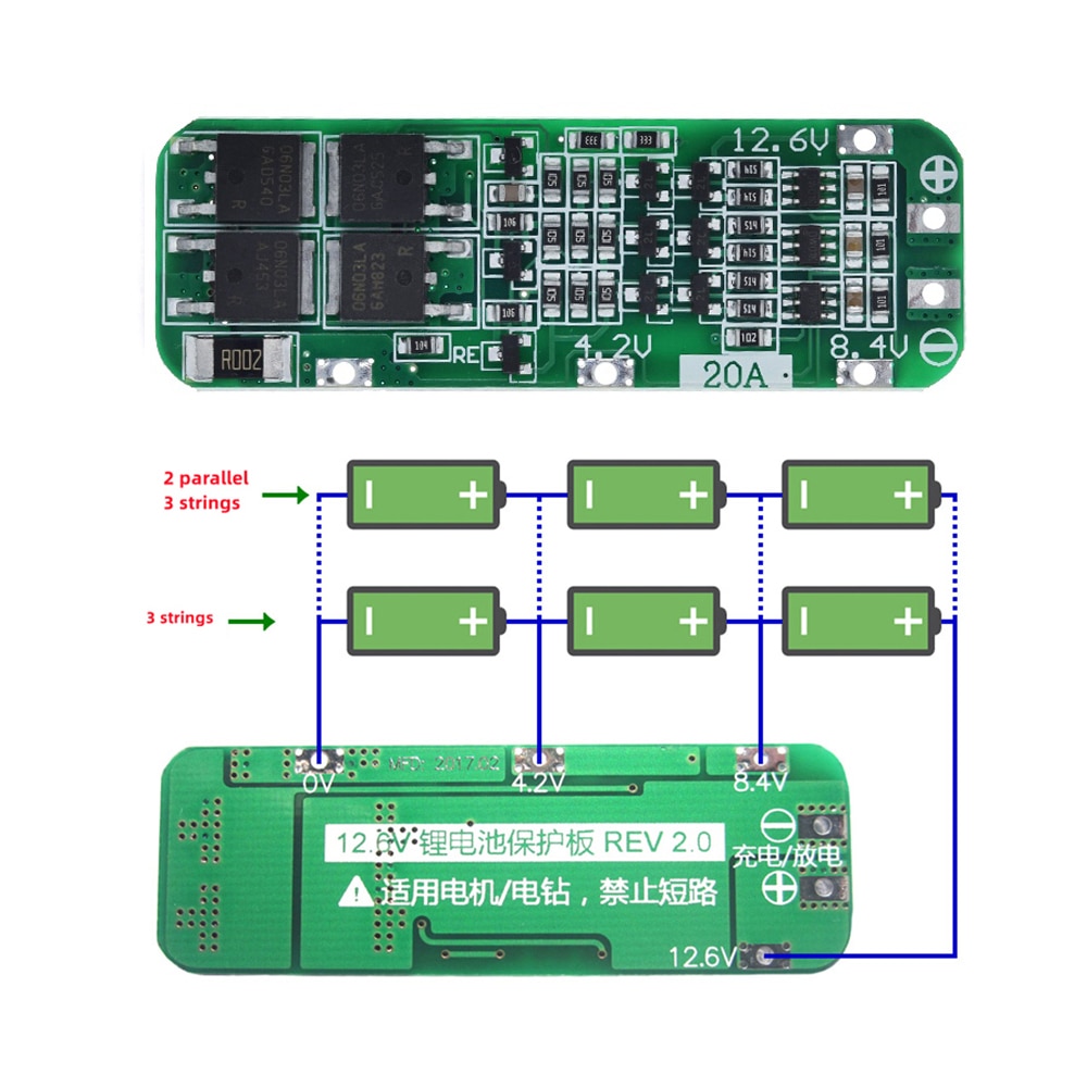 3S 20A Li-ion Lithium Battery 18650 Charger PCB BMS Protection Board For Drill Motor 12.6V Lipo Cell Module