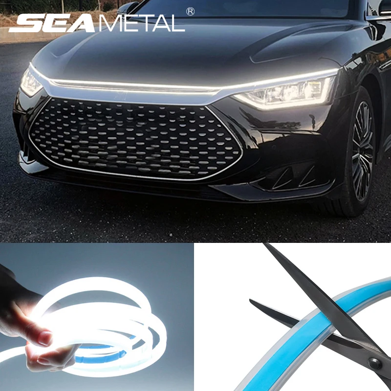 SEAMETAL Car Hood Led Light Strip Cold White Start-Scan Daytime Running Light Free-Cutting DRL Soft