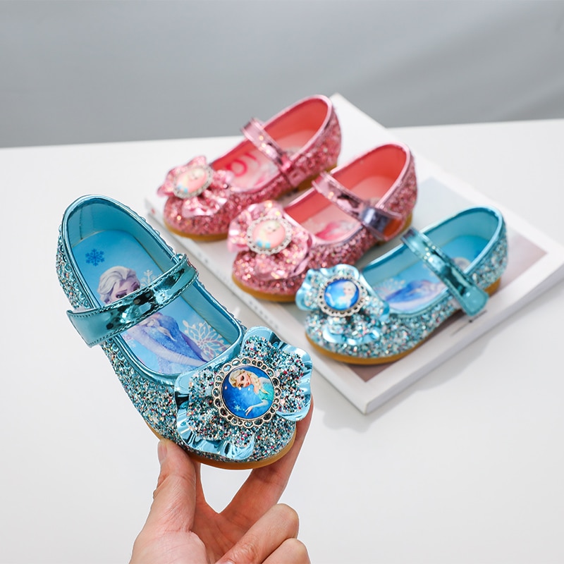 Disney Girls Sandals Frozen Elsa Princess Designer Crystal Flat Shoes Kids Bling Slip on Baby Girls Shoes Child Flats Sneakers