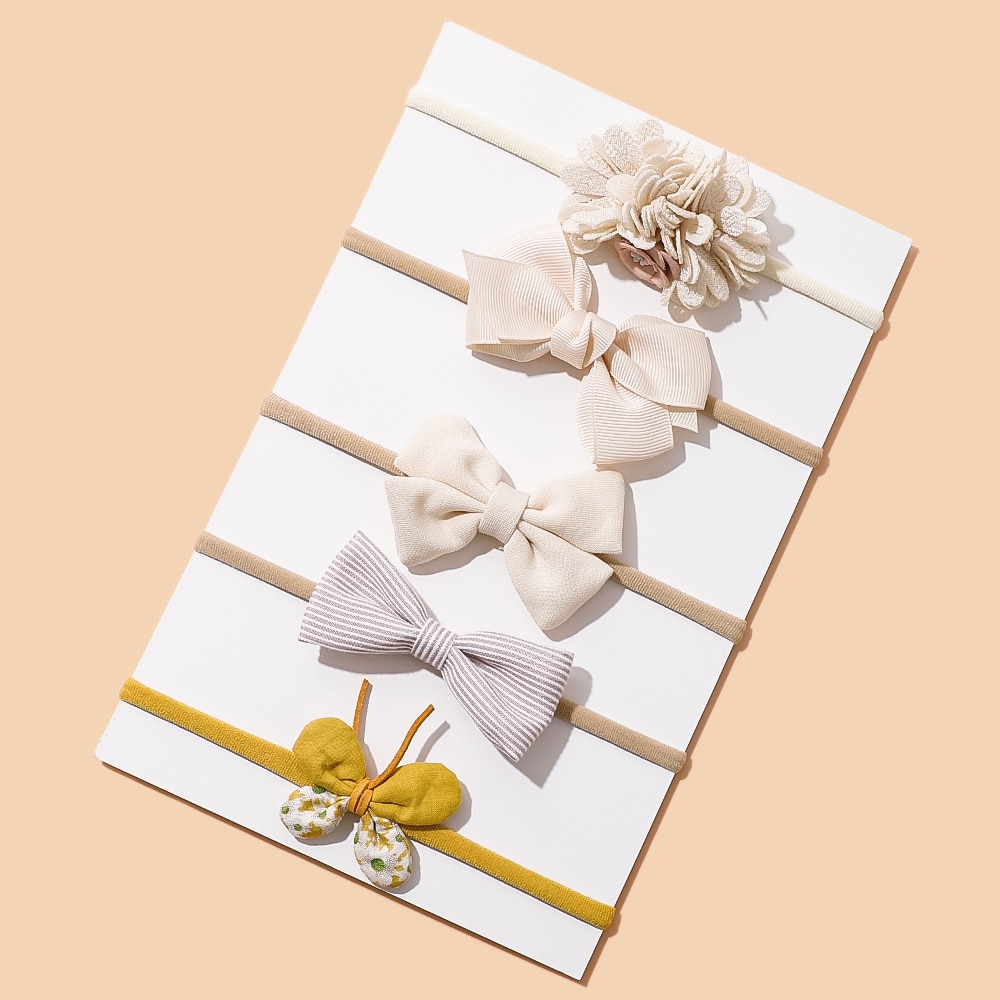 Baby Headband Soft Nylon Elastic Yellow Blue Series Hair Band Fo Girls Bowknot And Flowers Headwear Children Hair Accessories