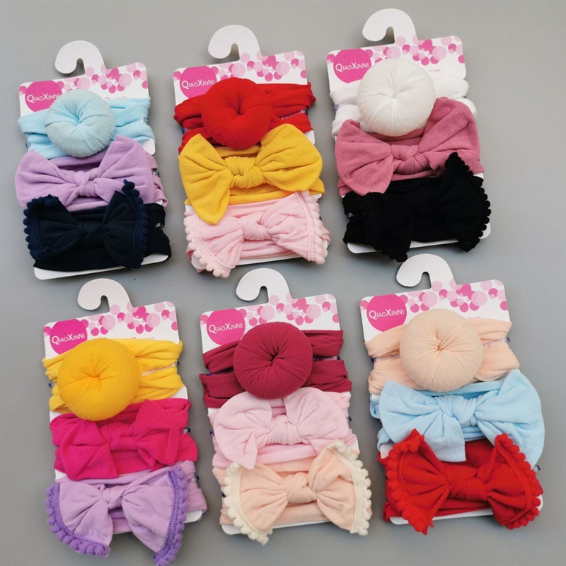 3Pcs/Set Solid Color Soft Nylon Elastic Baby Headband Bows Knotted Newborn Baby Girl Headbands Hair Accessories Girls Haarband