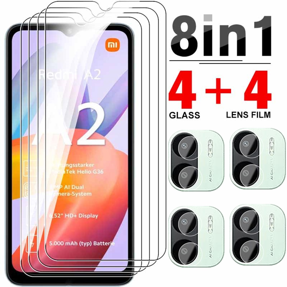 8in1 Camera Film Protective Glass For Xiaomi A2 4G Tempered Screen Protector For Xiaomi Redmi A2+ A 2 Plus 2A RedmiA2 Glass Film